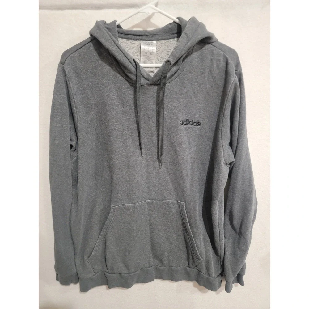 Adidas Mens Essentials Pullover Hoodie Size Large Gray Embroidered Logo Fleece
